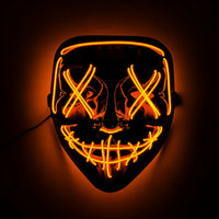 Máscara LED Neón Terror, color naranja, brillando en la oscuridad