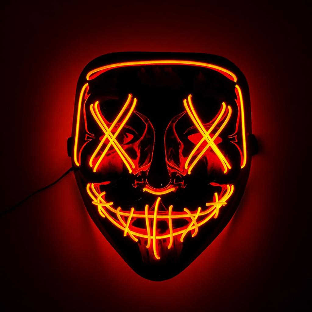 Máscara LED Neón Terror, color rojo, brillando en la oscuridad