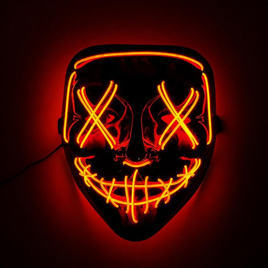 Máscara LED Neón Terror, color rojo, brillando en la oscuridad