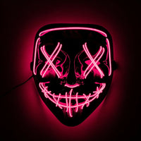 Máscara LED Neón Terror, color rosa, brillando en la oscuridad